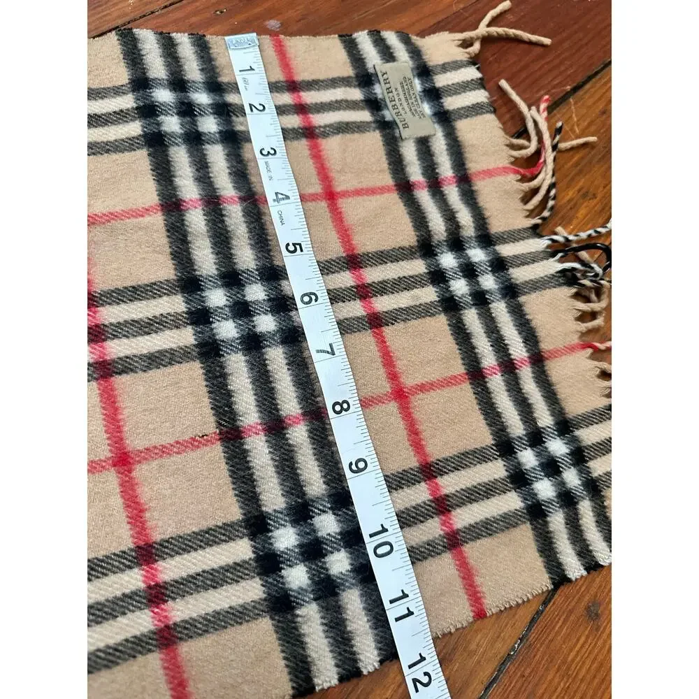 Burberry Scarf Nova Check Beige Tan Cashmere Plaid Fringe Unisex Vintage Scarf